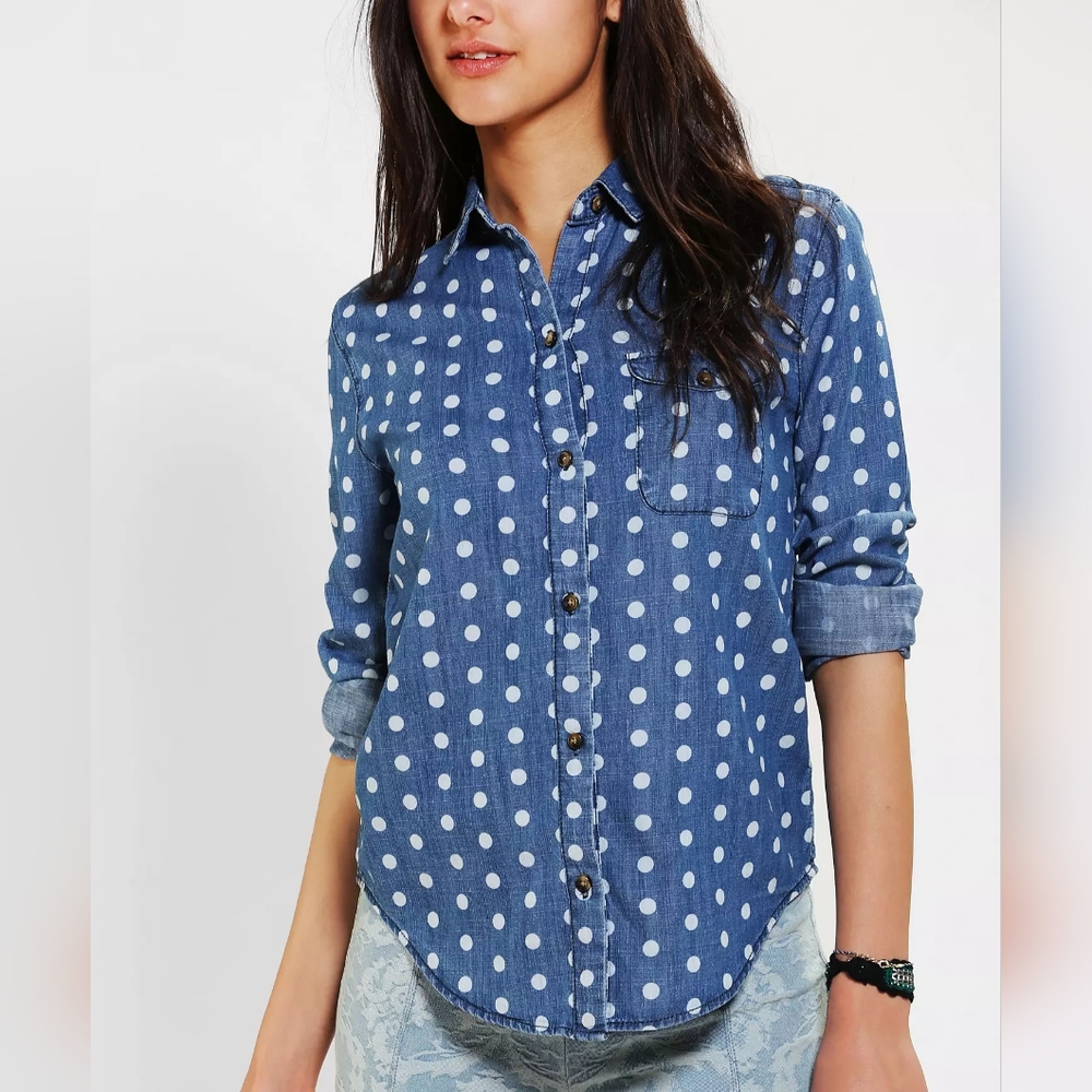 BDG Polka Dot Chambray Denim Shirt Size L